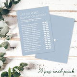 Minimalism Baby Shower Game Kits - Guess Who Mommy Or Daddy - Mist Blue - 30 Fill In Style Game Cards Each Set, Gender Reveal, Baby Announcement, Party Favor & Decor - B03