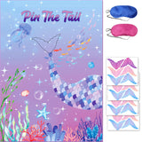 Pin The Tail Games- Pin The Tail On The Mermad Party Game With 24 Tails Large 20.5X28.3 Inch Poster For Family Birthday Party Decor Ocean Theme Events 2 Thickened Blindfolds Included (Ocean)