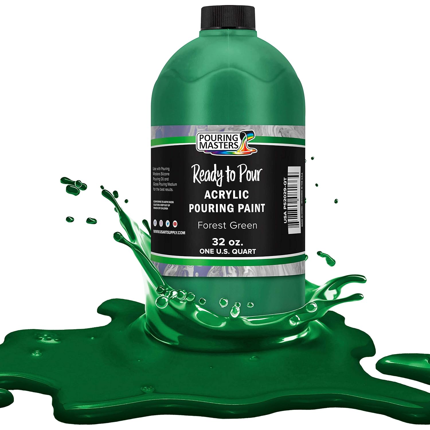 Pouring Masters Forest Green Ready To Pour Acrylic Pouring Paint - Premium 32-Ounce Pre-Mixed Fluid Acrylic Paint - Fluid Art Supplies For Canvas, Wood, Paper, Tile & Rocks