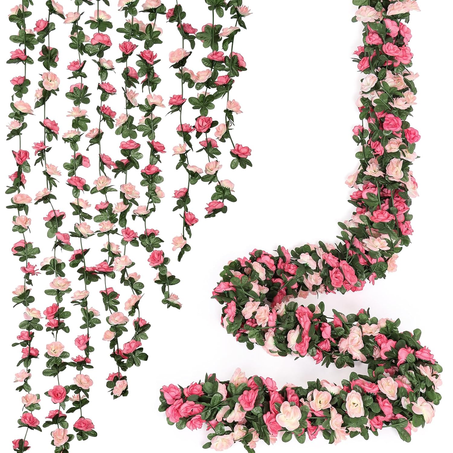 9 Pack 72 Ft Artificial Flower Garland, Fake Pink Roses Vines Silk Flowers Faux Plastic Outdoor Hanging Floral Ivy Garland Decorations For Wedding Arch Bedroom Home Wall Backdrop Room Decor