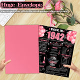 84Th Jumbo Birthday Card With Envelope, Black Pink Retro Birthday Decorations For Women And Men, 84 Year Old Funny Birthday Gifts For Grandma And Grandpa, Back In 1942