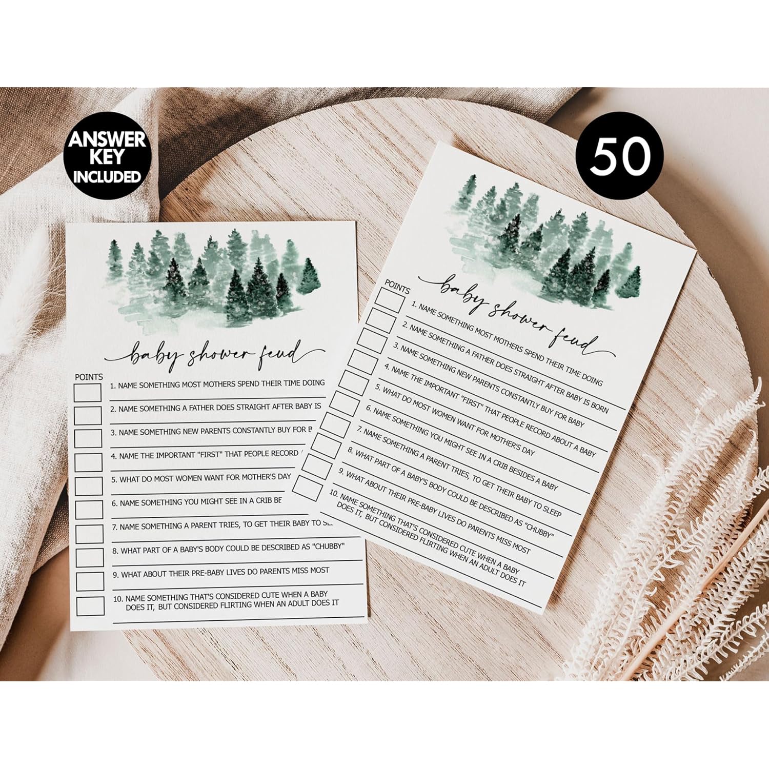 50 Baby Shower Family Feud (50-Cards) Fun Game Activity, Gender Neutral Boy Or Girl, Baby It’S Cold Outside Winter Wonderland Forest Decorations