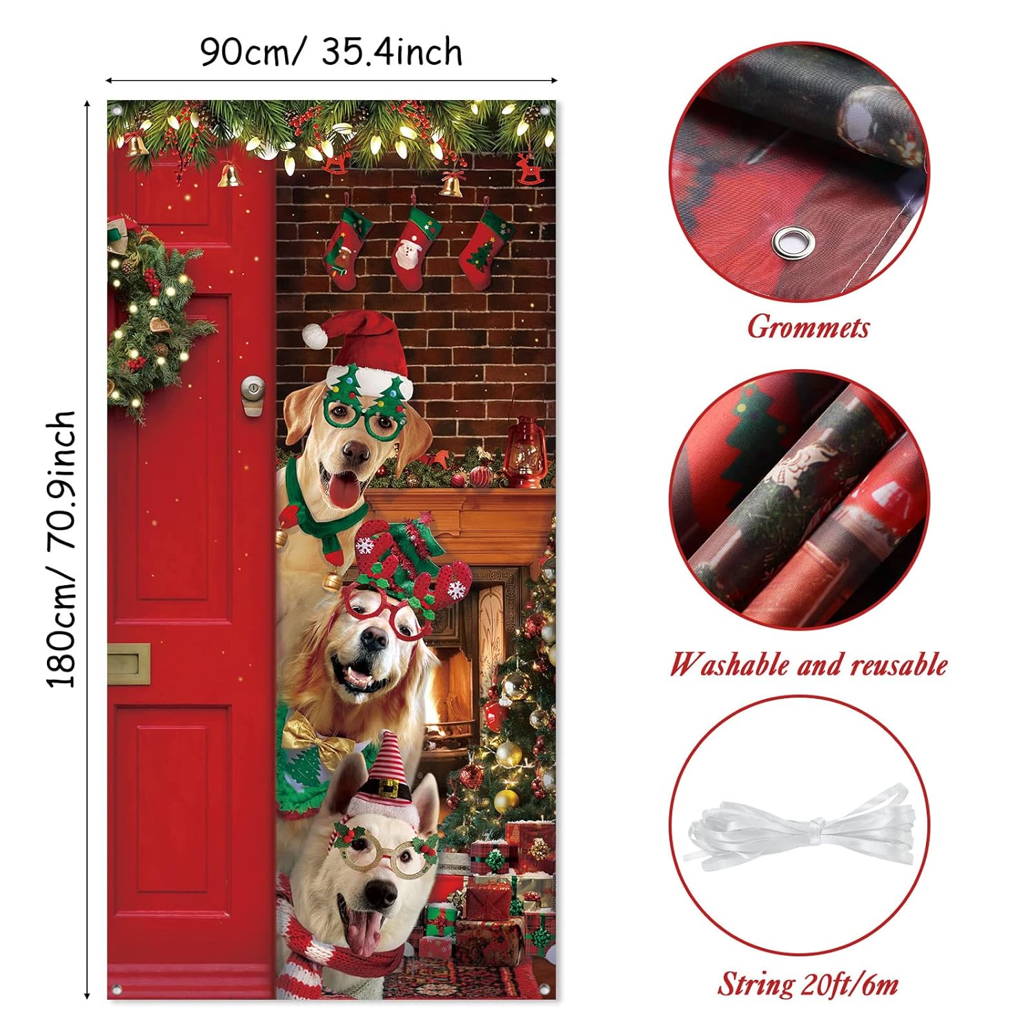Christmas Door Cover Decoration Funny Merry Christmas Door Cover Backdrop Cute Santa Dog Background For Xmas Holidays New Year Party Winter Decoration 70 X 35 Inch