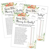 White Floral Peach Guess Who Mommy Or Daddy Game, Baby Shower Games, Pack Of 30 Game Cards, Gender Neutral Boy Or Girl - Fa35
