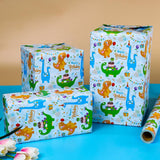 Dinosaur Wrapping Paper Roll 17 Inch X 60 Ft Per Roll, Cute Blue Green Dinosaurs Happy Birthday Wrapping Paper For Boys Kids, Gift Wrap Paper Happy Bday Wrap Dinosaur Parties, Baby Showers