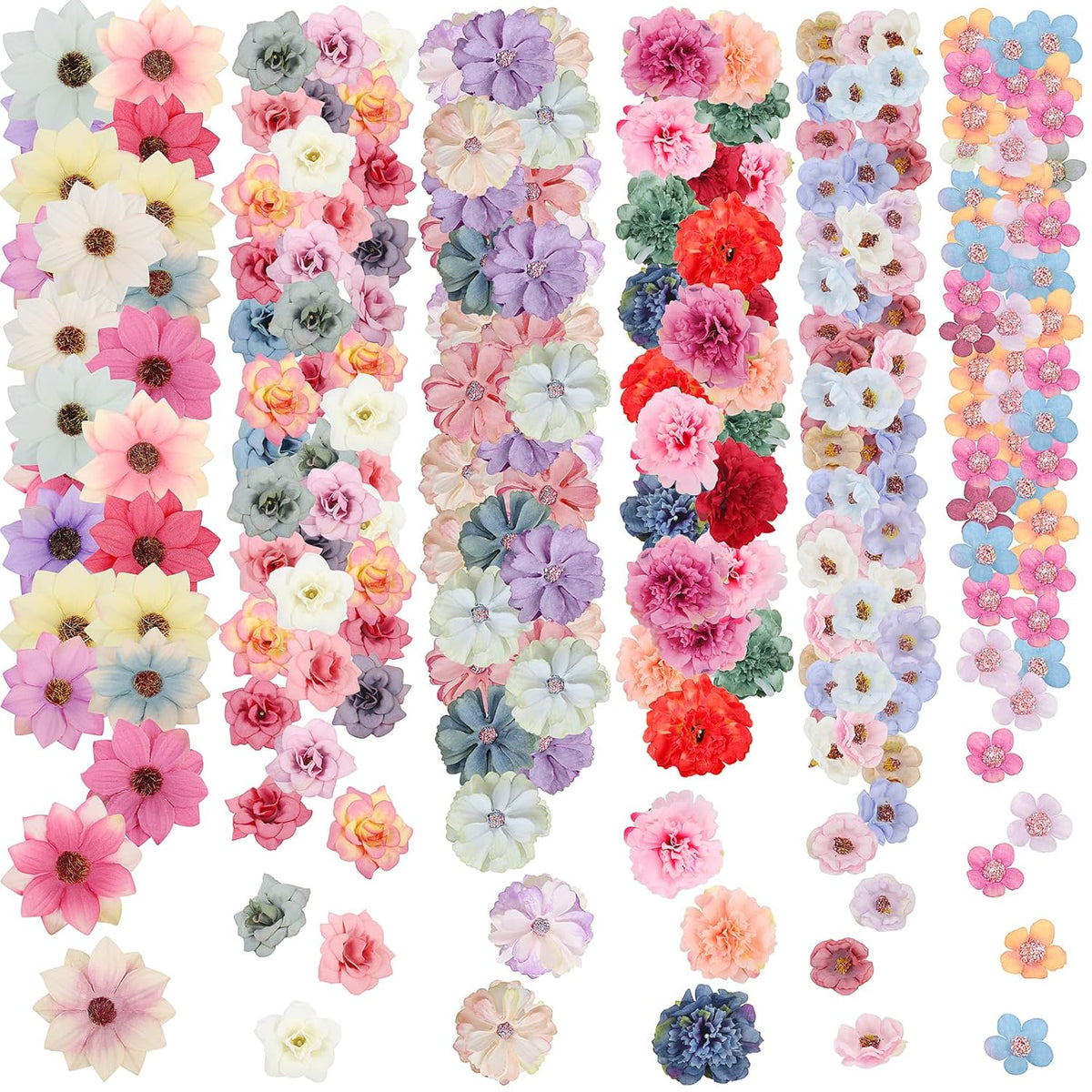 240Pcs Fake Flowers Heads Artificial Silk Flower For Crafts, Small Artificial Daisy Roses Faux Flowers Bulk For Diy Cake Wedding Party Home Garland Wreath Decoration
