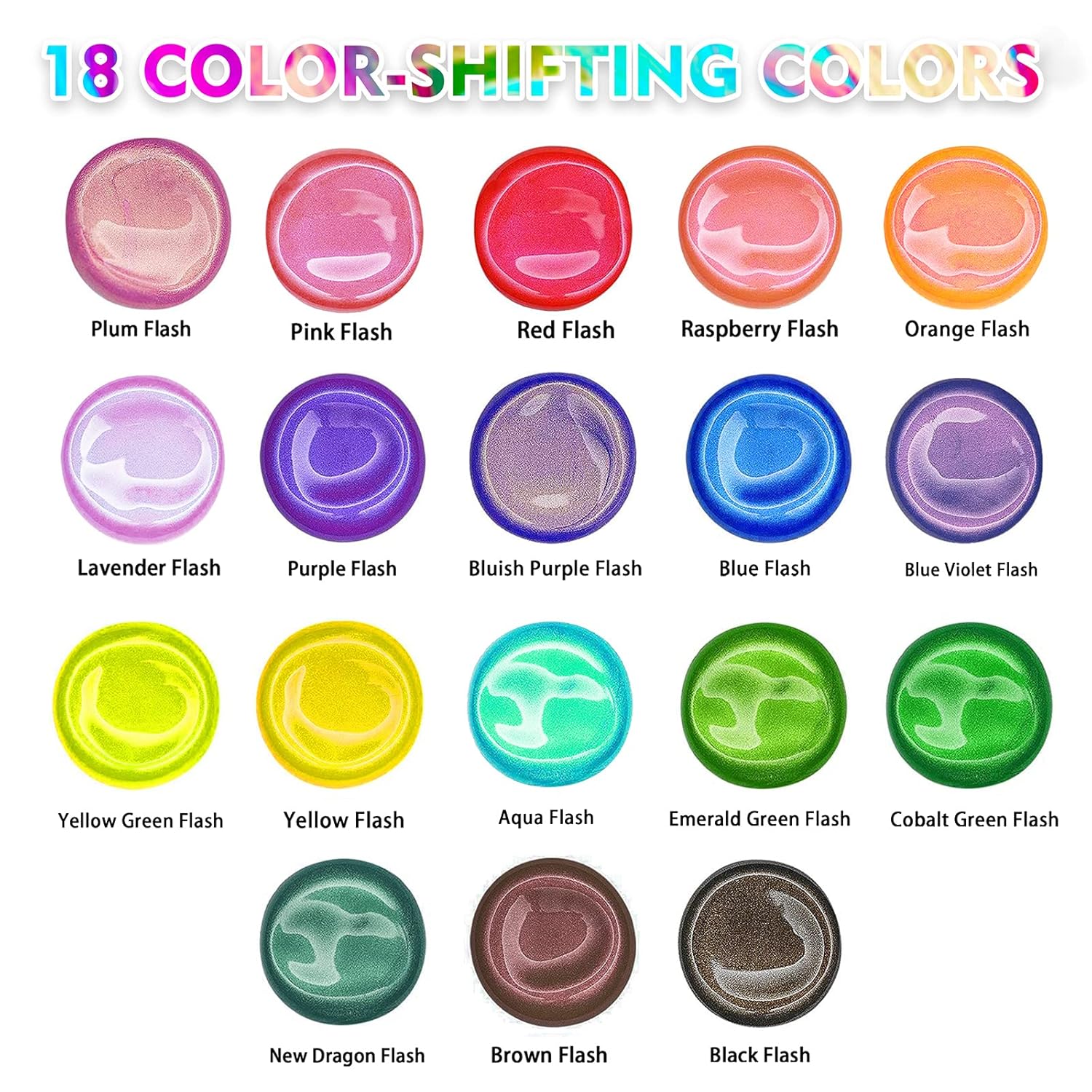 Iridescent Acrylic Paint, Set Of 18 Chameleon Colors, 2 Oz/60Ml Bottles, Color-Shifting, Non-Toxic, High Viscosity, Blendable, Paints On Rocks Crafts Canvas Wood, Fabric, Ceramic & Stone