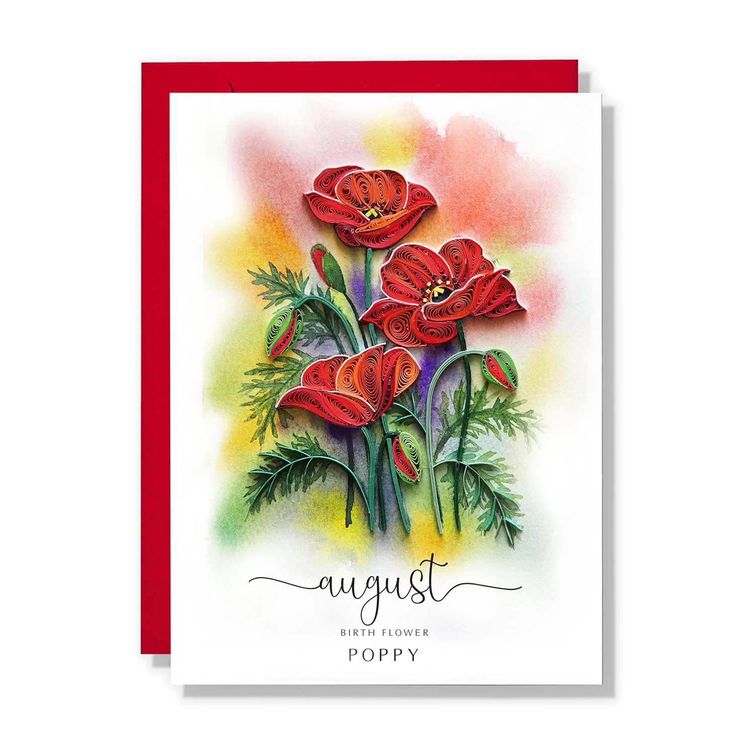 Birth Flower Card, Handmade Quilling Floral Card For Birthday, Anniversary, Birth Month Flower For Mom, Women, Daughter, Birth Flower Gift Decorations, 12 Months Of Year Flower Card (August)