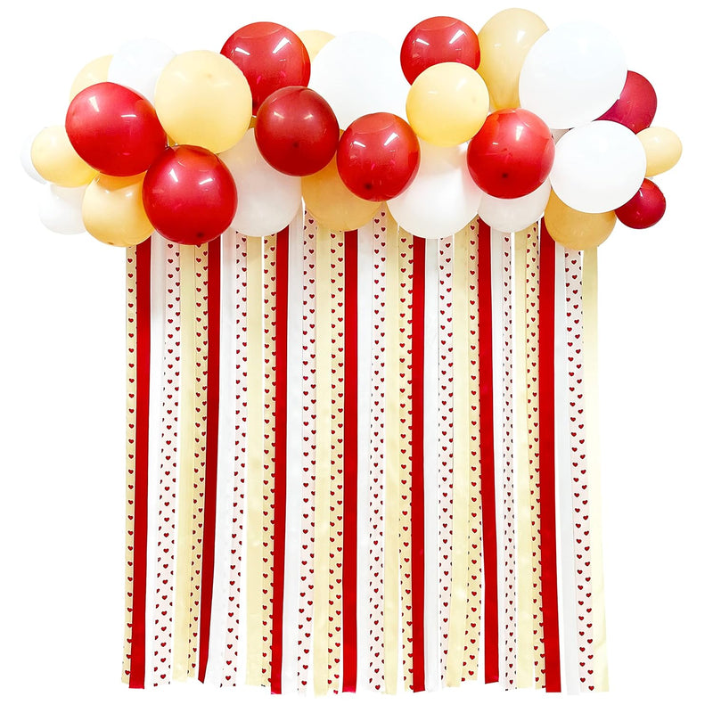 Red Heart Party Decoration Red Khaki White Hanging Fringe Fabric Curta