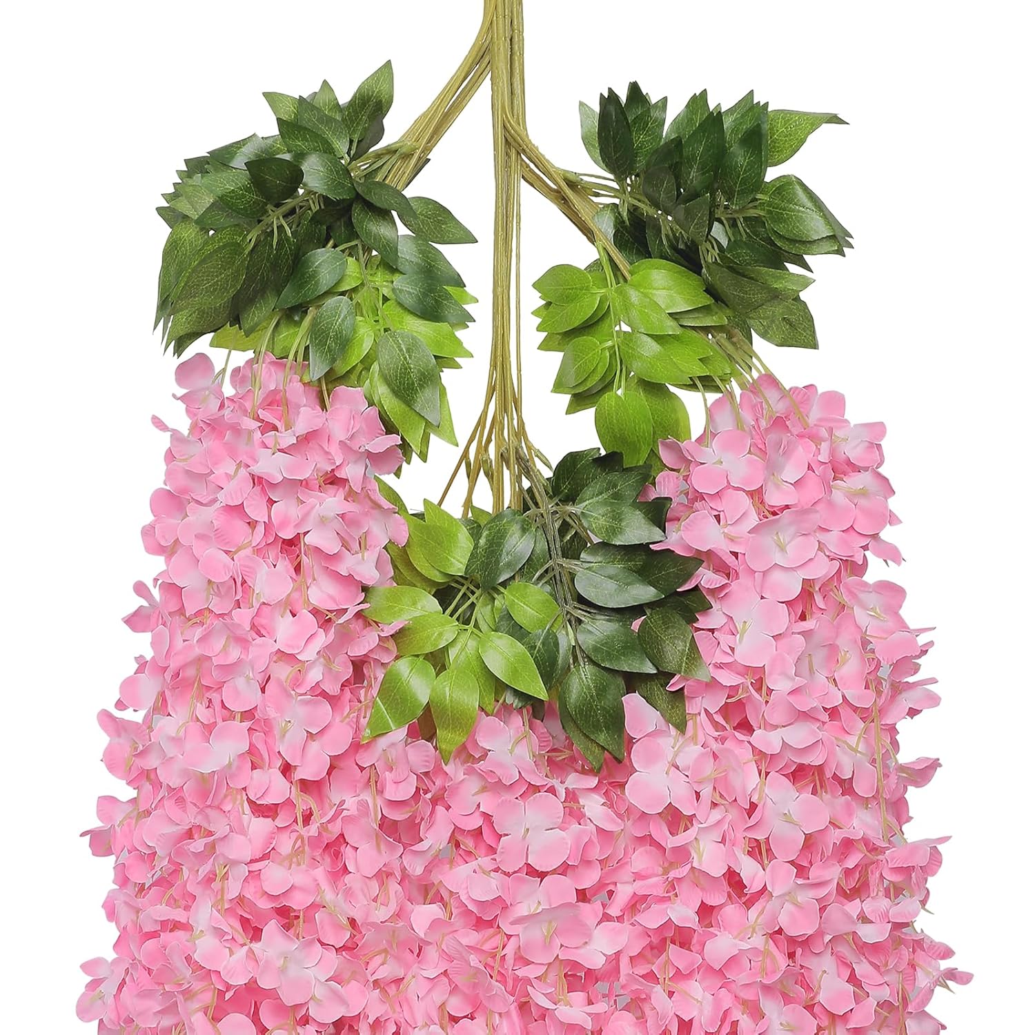 Wisteria Hanging Flowers 24 Pack Fake Flower Garland Artificial Wisteria Vines Rattan Silk Flower String Wedding Party Wall Decorations,Pink