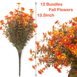 12 Bundles Artificial Fall Flowers For Outdoors Fake Plants - Faux Outside Greenery Boxwood No Fade Plastic Shrubs Decor Farmhouse Home Garden Thanksgiving (Fall Red)