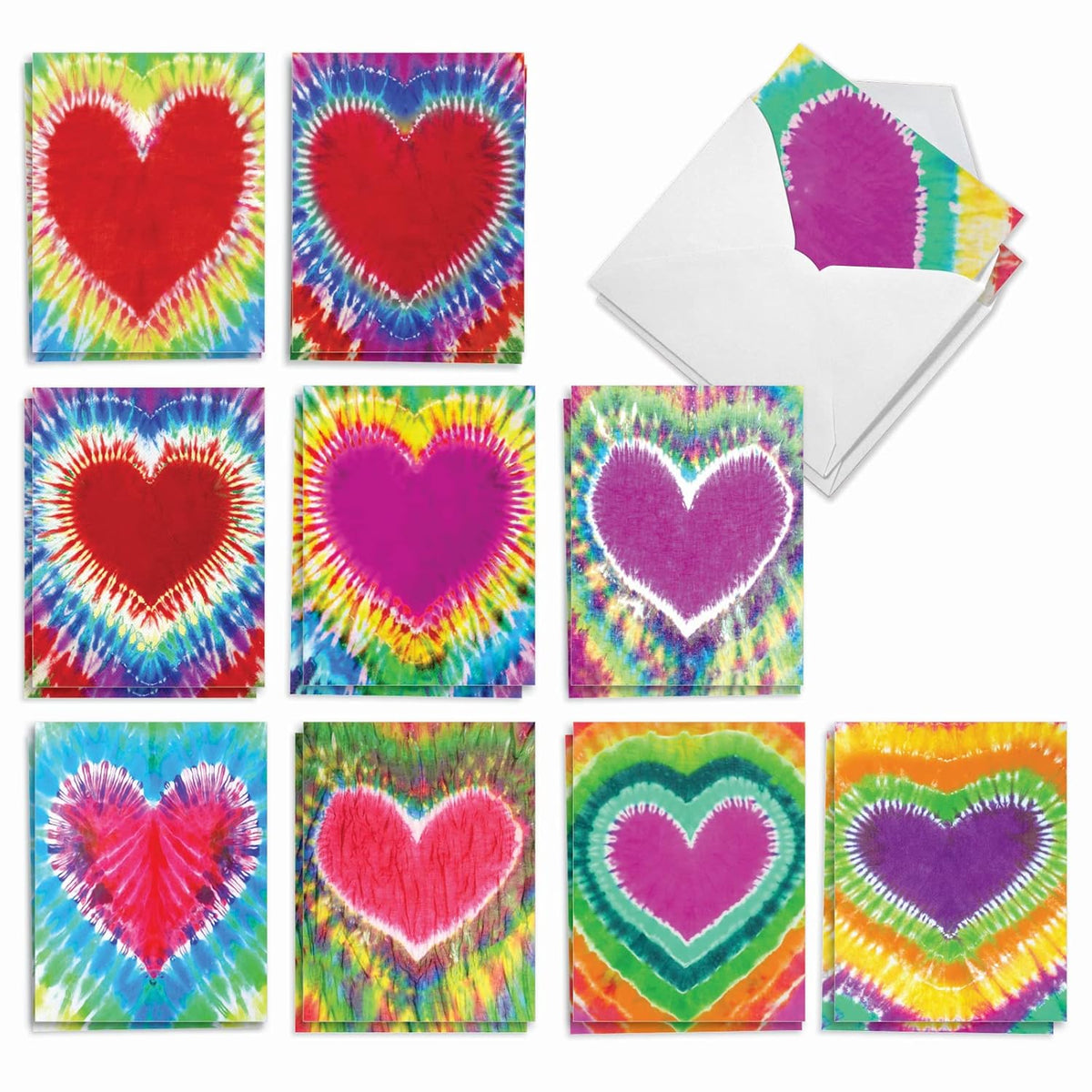 - 20 Assorted Valentine'S Day Cards Bulk (4 X 5.12 Inch) - Boxed Greetings (10 Designs, 2 Each) - Tie-Dye Hearts Am9162Vdg-B2X10