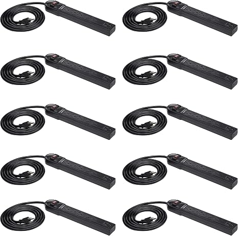 10 Pack 6 Outlet Surge Protector Power Strip 790 Joules 6FT Extension Cord with Circuit Breaker Black