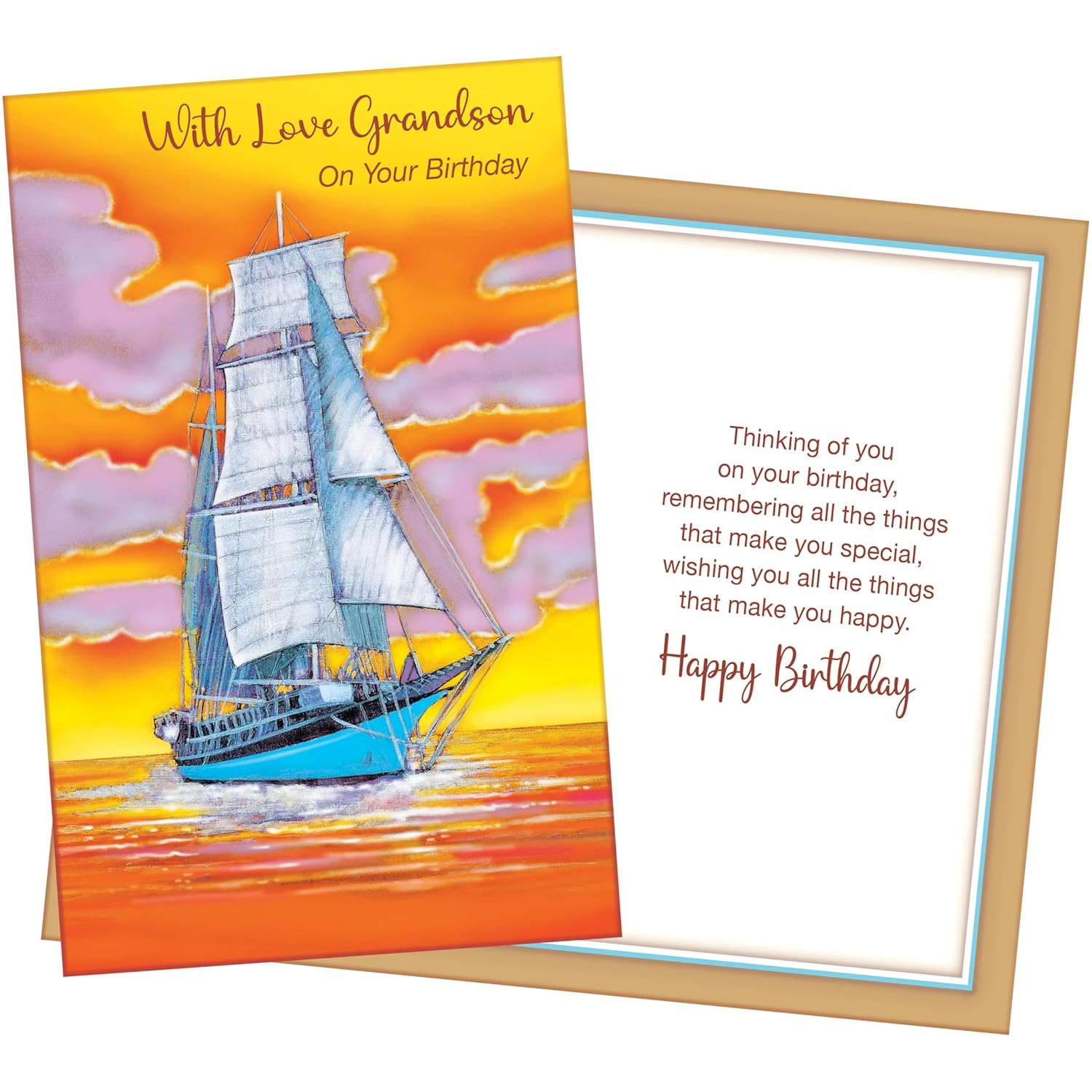 - Birthday Card For Grandson - Made In Usa - From Grandpa, Grandma, Grandparents - Envelope Included - 5" X 7.75" - Packaged In Extra Sturdy Mailer - 70243