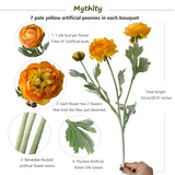 7 Pcs Orange Peonies Artificial Flowers, Fake Ranunculus For For Vase, Fake Silk Flowers For Home Table Centerpiece Office Desk Farmhouse Kitchen Dining Coffee Table Decoration (Light Orange)