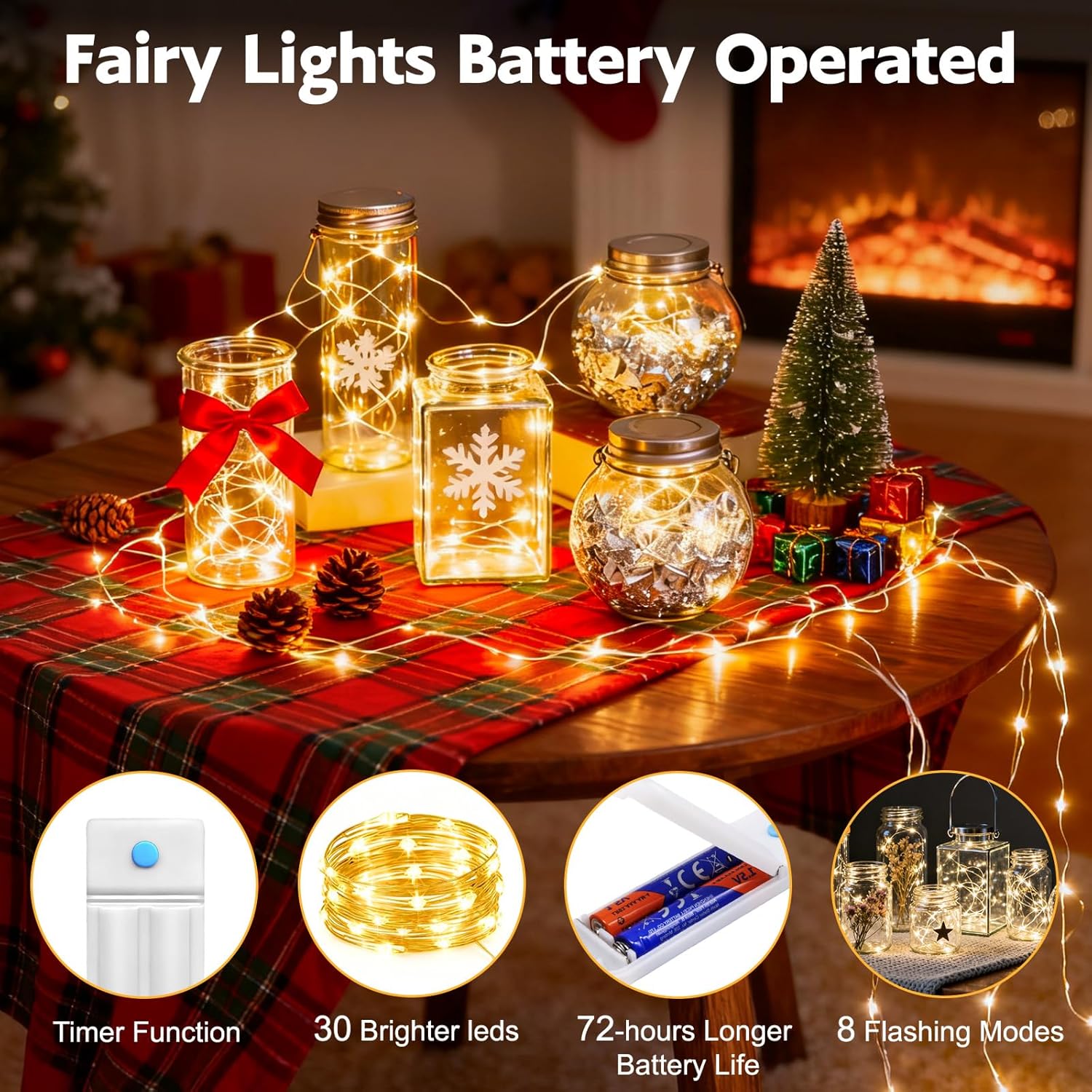 10 Pack Fairy Lights Battery Operated With Timer, 10 Ft 30 Led String Lights Indoor Outdoor, 8 Modes Waterproof Twinkle