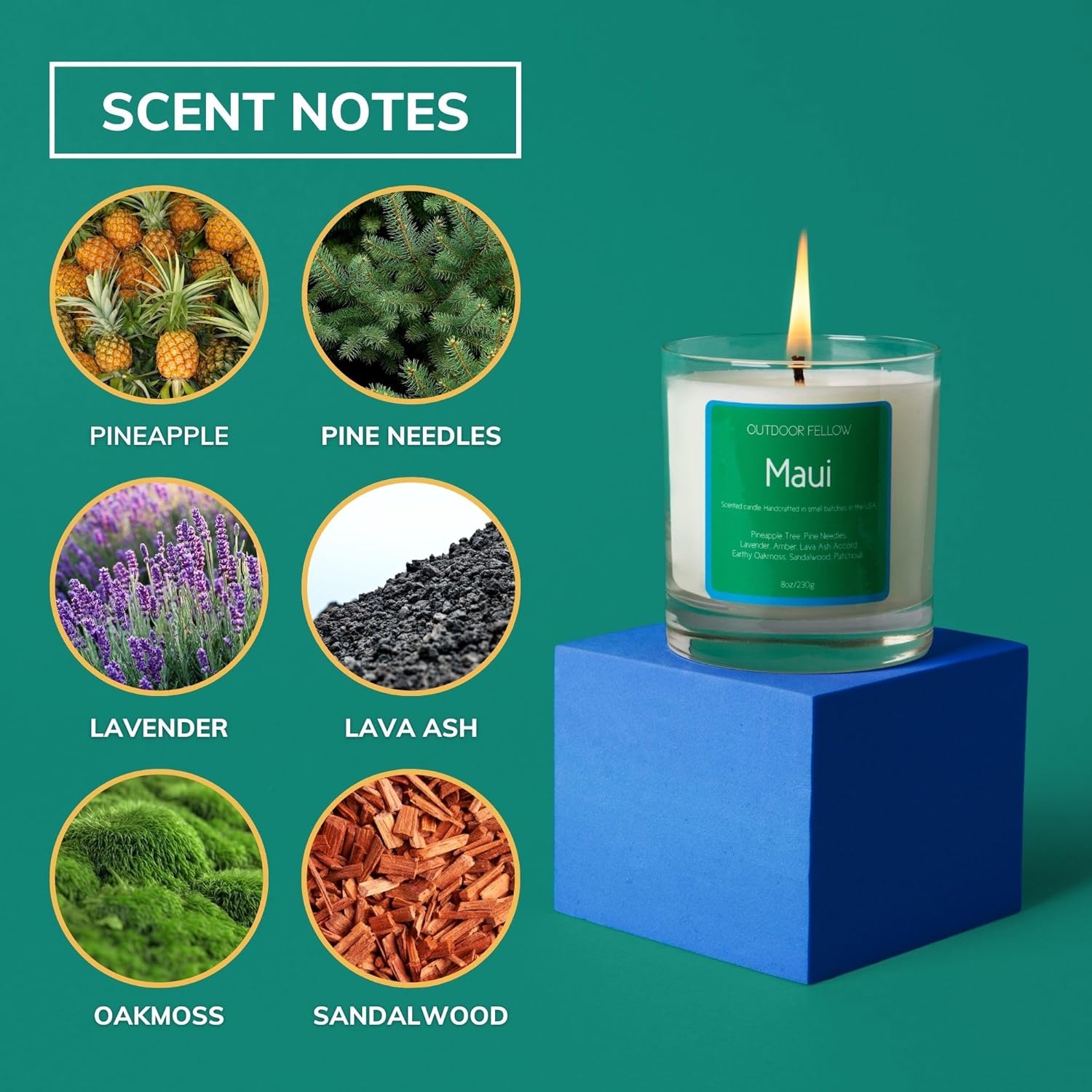 Maui Scented Candle - Tropical Hawaii Candle With Pineapple, Lavender, Amber - Hawaiian Scent With Lava Ash, Sandalwood & Oakmoss Notes - Relaxing Hawaiian Aroma, 8Oz
