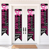 4 Pieces Breast Cancer Awareness Party Decorations Pink Ribbon Fence Banner Porch Signs Hope Strength Courage Faith Hanging Banner Supplies for Breast Cancer Awareness Event Charity Party