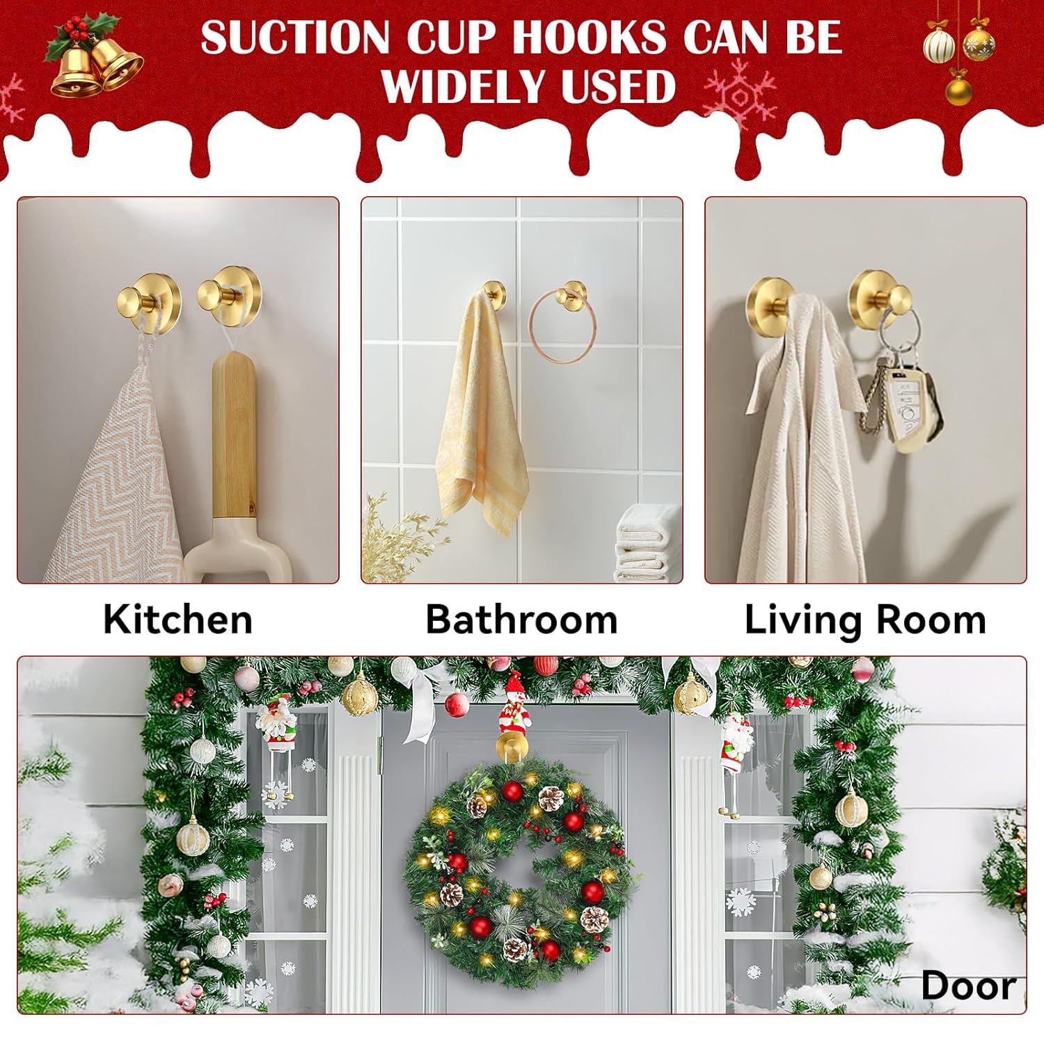 2 Pack Suction Cup Wreath Hangers For Front Door Garland Hanger 11 Lb -22 Lb Suction Wreath Hanger For Glass Door No Drill Suction Hooks For Bathroom Halloween Christmas Decorations,Reusable Holder