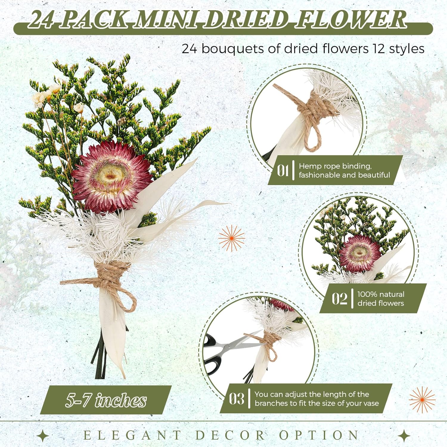 24 Pcs Boho Dried Flower Bouquet Mini Wedding Handmade Dry Flowers Decor For Vase Crafts Diy Photo Boutonniere For Men Floral Plant For Bridesmaid Gift Birthday Decor (Gerbera Daisy)