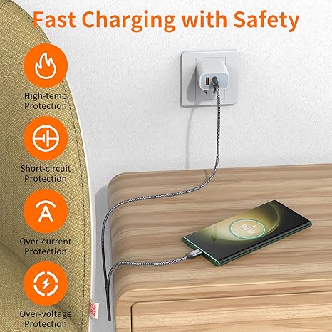 2 Pack USB A to USB C Cable 3.3FT 3A Fast Charging Braided Cord for iPhone 17 16 15 Samsung Galaxy LG Moto