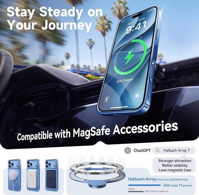 Glossy Glacier Blue iPhone 18 Pro Case with 360 Spin Magnetic Stand