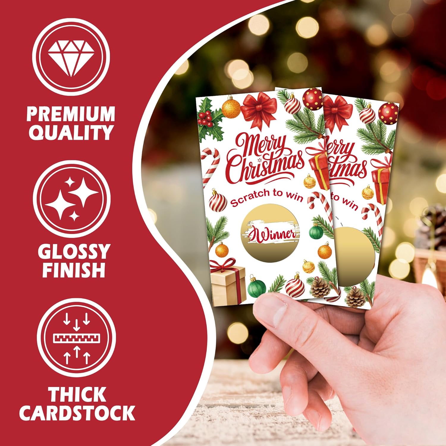 Christmas Party Scratch Off Game Cards, 50Pcs Merry Christmas Scratch To Win Cards, Ice Breaker Game For Families Friends Group Activity, Holiday Birthday Party Supplies(3.5X2.1 Inches)-A06
