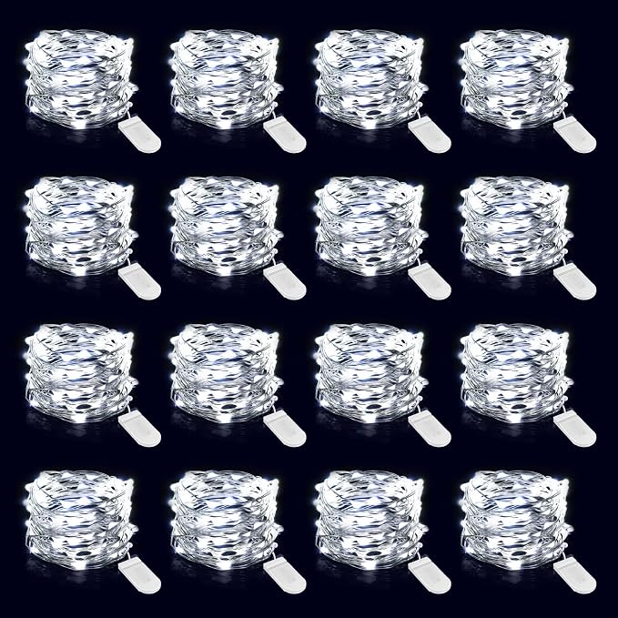 16 Pack Battery Operated Fairy Lights 6.5FT White LED Waterproof Twinkle String Lights for Wedding Bedroom Decor