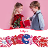 144 Pcs Valentine‘S Day Cards Valentines Candy Holder Lollipop Holders Heart Greeting Paper Cards For Gift Kids School Classroom Party Favors Exchange Treat, 8 Styles