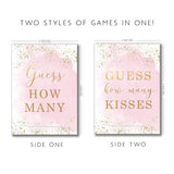 Pink And Gold How Many Kisses Game Sign - Guess How Many - Perfect For Bridal Showers And Weddings - 1 Self-Standing Sign And 50 Guessing Cards