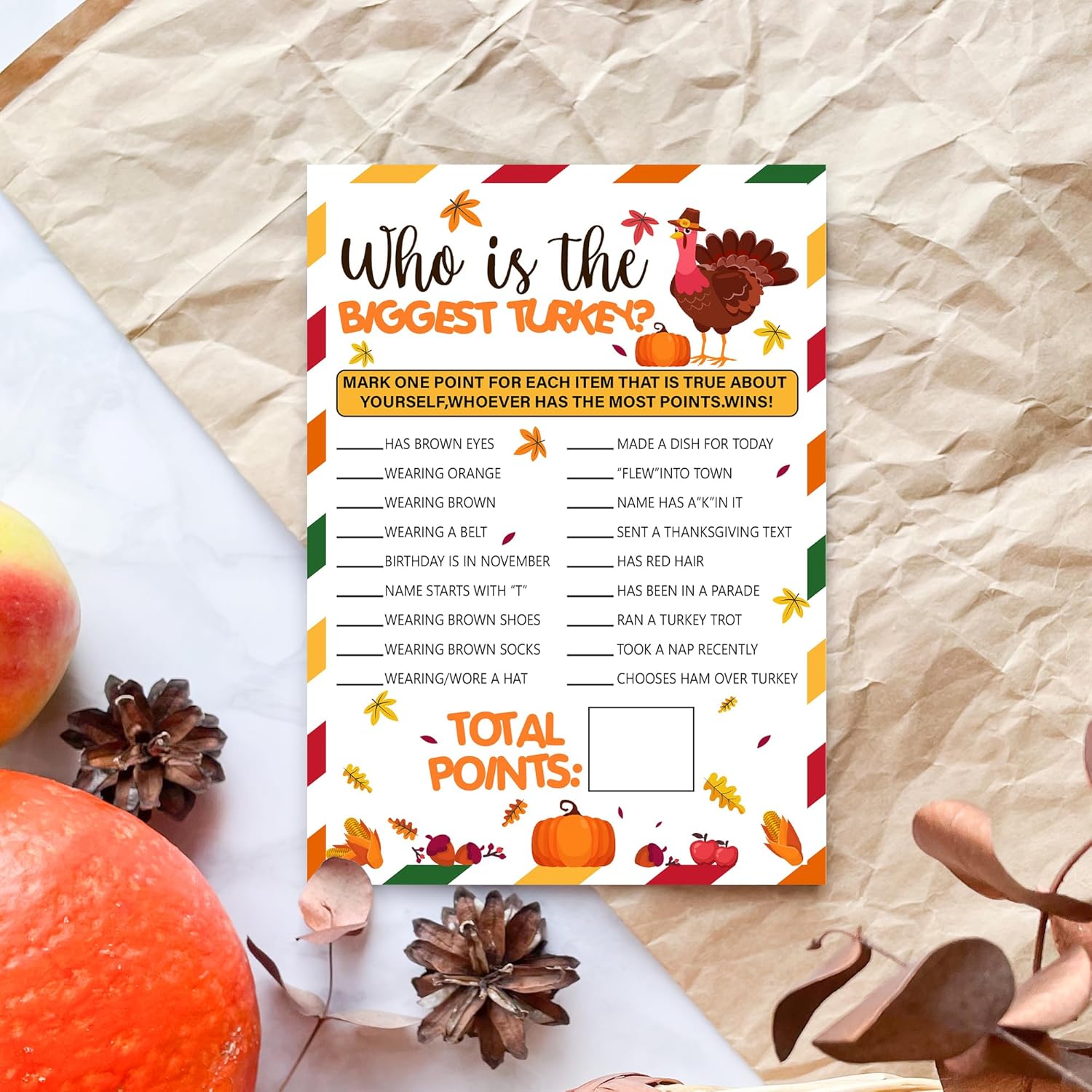 Thanksgiving Party Icebreaker Card - Who Is The Biggest Turkey -A Set Of 20 Game Cards, Thanksgiving Dinner Game For Teens & Adults, Friendsgiving, Harvest, Holiday, Party Favor And Supplies - A02