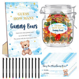 76 Pcs Guess How Many Bears Bear Gender Reveal Party Supplies 60 Guessing Cards 12 Pens 2 Cute Stickers 1 Storage Jar 1 Wood Standing Sign For Gender Reveal Activities Party Decorations