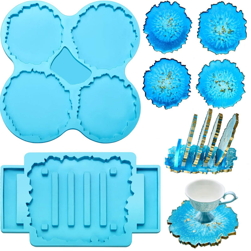 2 Pieces Coaster Resin Molds Set Coaster Stand Silicone Mold Cup Mat Epoxy Res