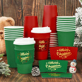 50 Set Christmas Disposable Coffee Cups With Lids And Sleeves Red Green Gold Merry Christmas Paper Drinking Cups For Xmas Party Supplies