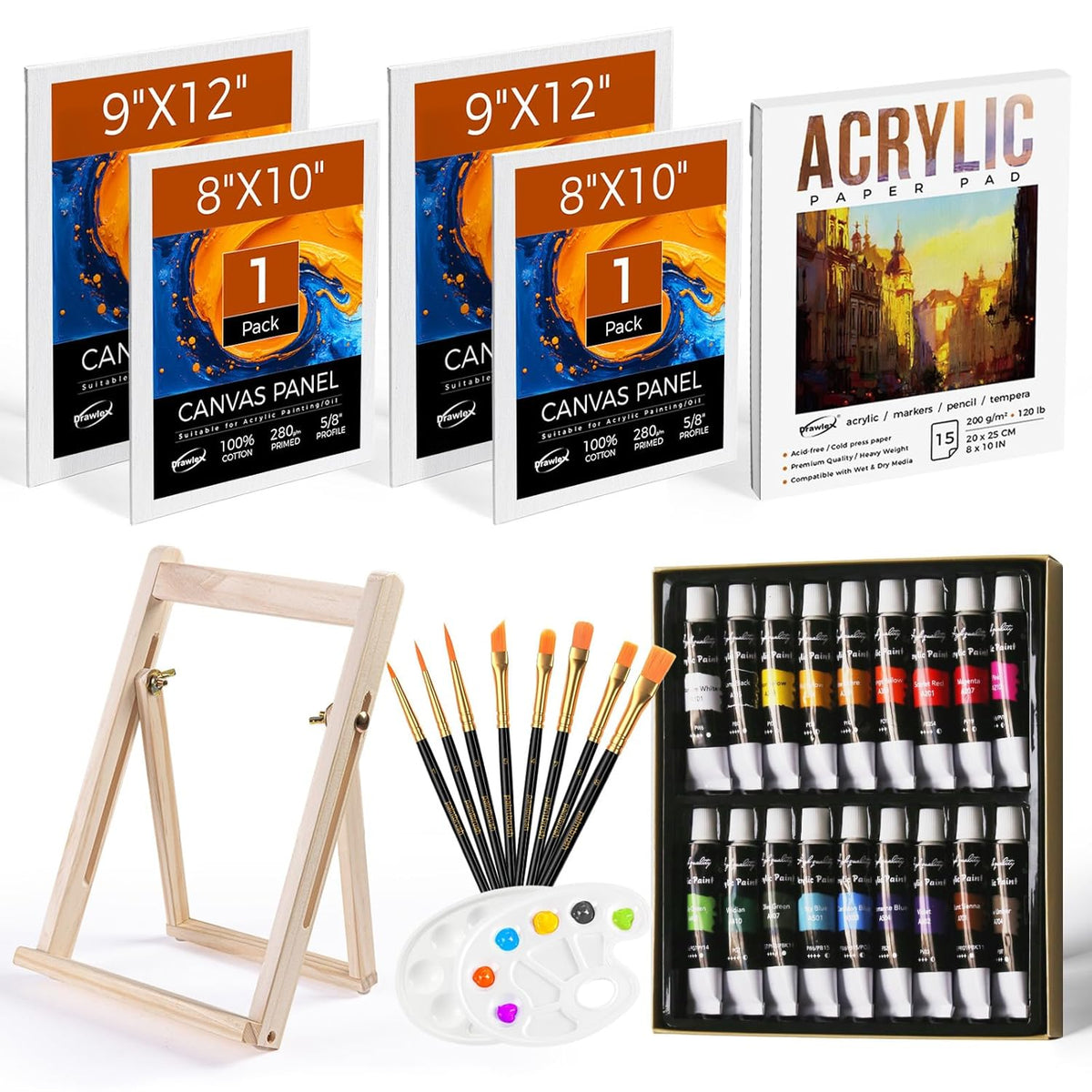 34 Pcs Art Paint Set For Kids & Adults, Acrylic Painting Supplies Kit With 18 Acrylic Paints, Canvas Panels And Brushes, Creative Gifts For Birthday