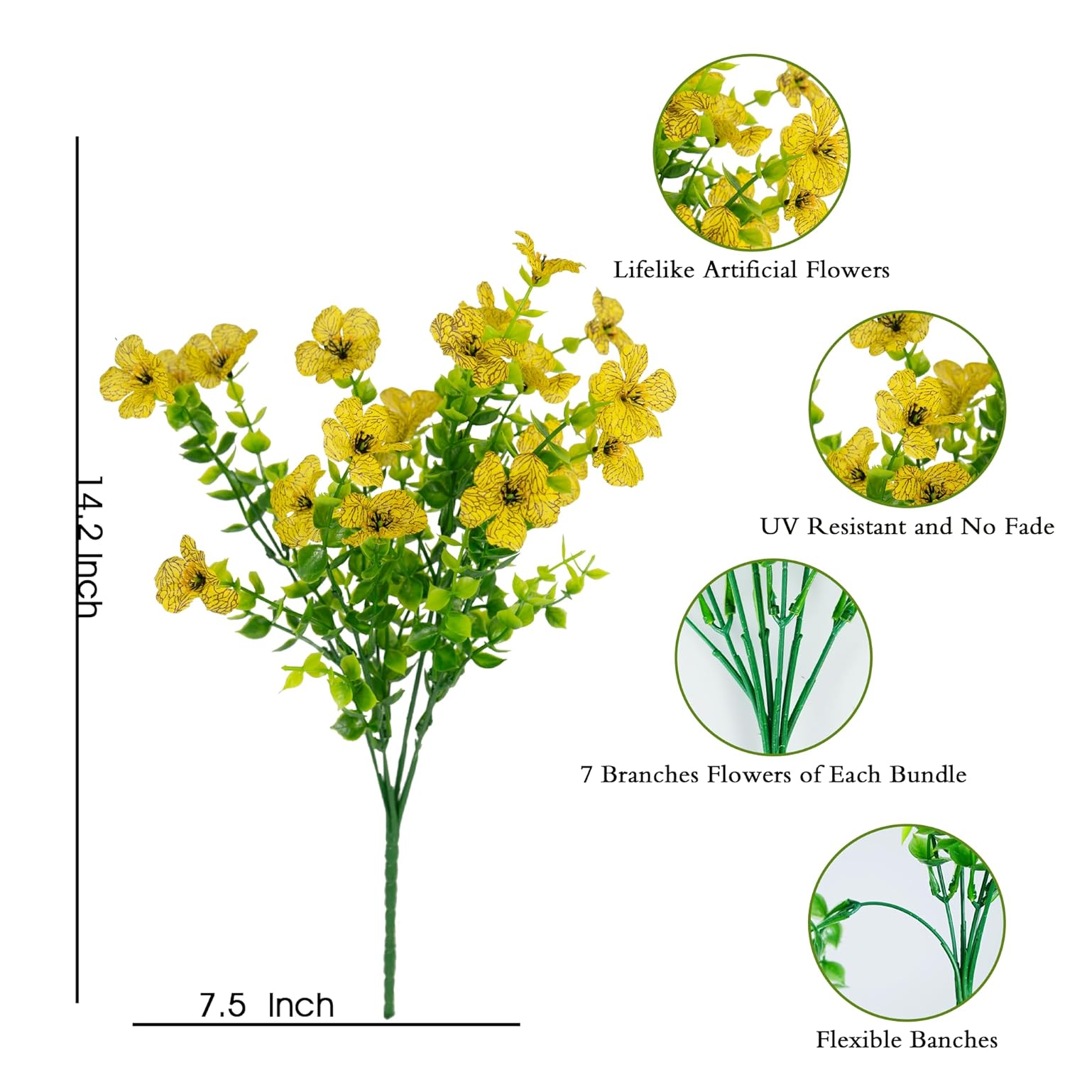 Artificial Fake Flowers Plants For Outdoors Outside Fall Autumn Decorations,Faux Mums Flowers Plants Silk Daisy Greenery Realistic Uv Resistant Planter Front Porch Patio Garden Home 16 Bundles?Yellow?