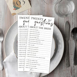 Minimalist White Wedding Shower Games Cards, Twenty Questions, Bridal Shower Games, Engagement Party Wedding Card For 25 Guests, Bridal Party Supplies 4X9Inch-A12