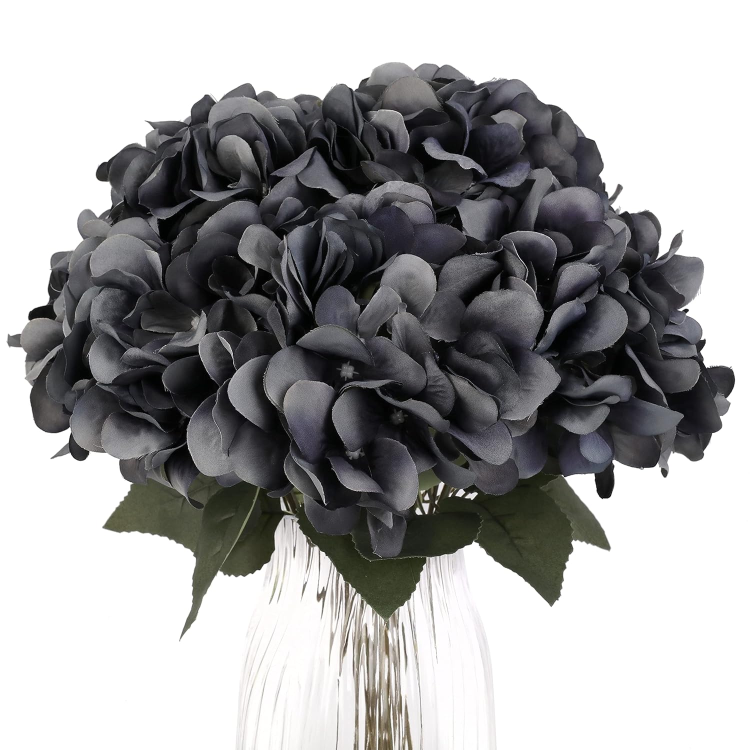 Artificial Flowers Silk Hydrangea Flowers With 5 Big Heads Fake Flower Bunch Bouquet For Home Wedding Party Decor Diy (Grey)