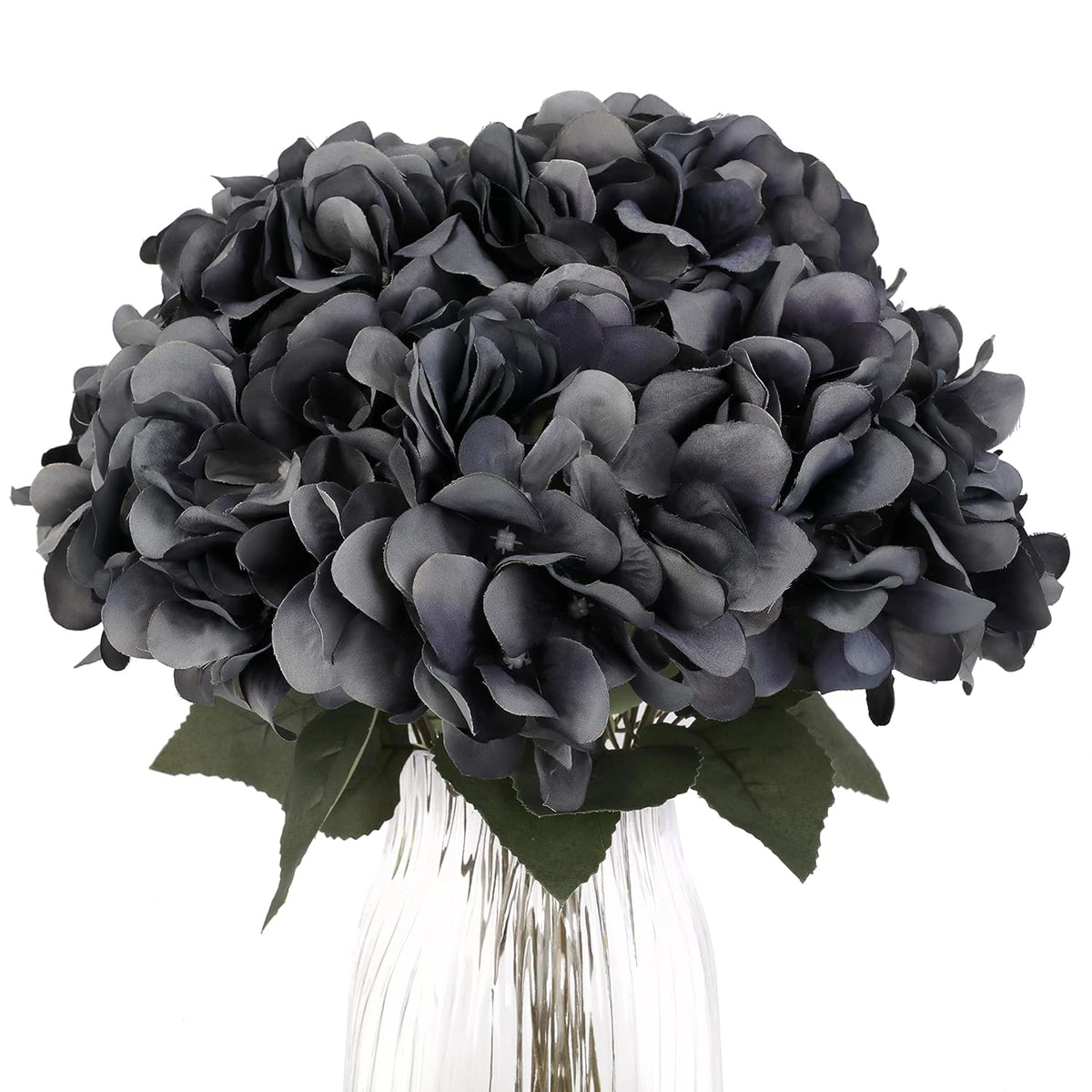 Artificial Flowers Silk Hydrangea Flowers With 5 Big Heads Fake Flower Bunch Bouquet For Home Wedding Party Decor Diy (Grey)