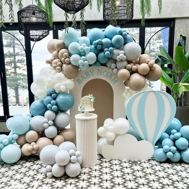 153Pcs Dusty Blue White Grey Balloon Garland Double Stuffed Nude Black