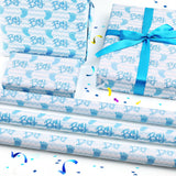 7 Sheet Baby Shower Wrapping Paper Boy,It'S A Boy Blue Footprints Boy Baby Shower Wrap Paper Folded Flat 20 X 28 Inches Per Sheet With Ribbon Set For Newborn Infant Kids Birthday Holiday Celebration Party Gift Wrap