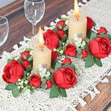 Valentine'S Day Candle Rings Wreaths Red Roses Green Leaves Artificial Flowers Wedding Centerpieces Garland Candle Ring Holder For Party Home Table Valentine Decoration