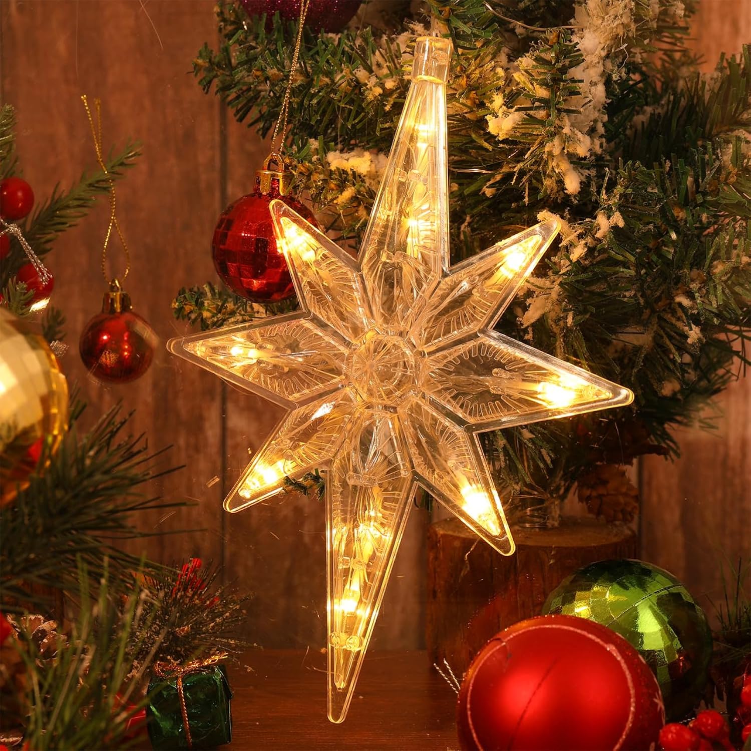 Christmas Star Window Light, Led Star Hanging Christmas Lights With Suction Cup Battery Operated Bethlehem Star Light Fo