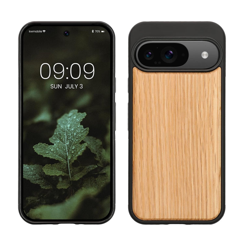 Real Wood Case for Pixel 9/9 Pro - Hard Cover with TPU Bumper, Light Brown