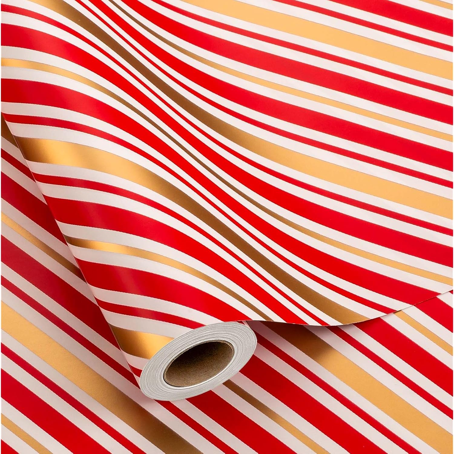 Christmas Stripe Wrapping Paper Roll - 17 Inch X 33 Feet - Classic Red Candy With Gold Diagonal Stripes Winter Holiday Gift Wrap For Weddings Birthday Party Showers And Scrapbooking