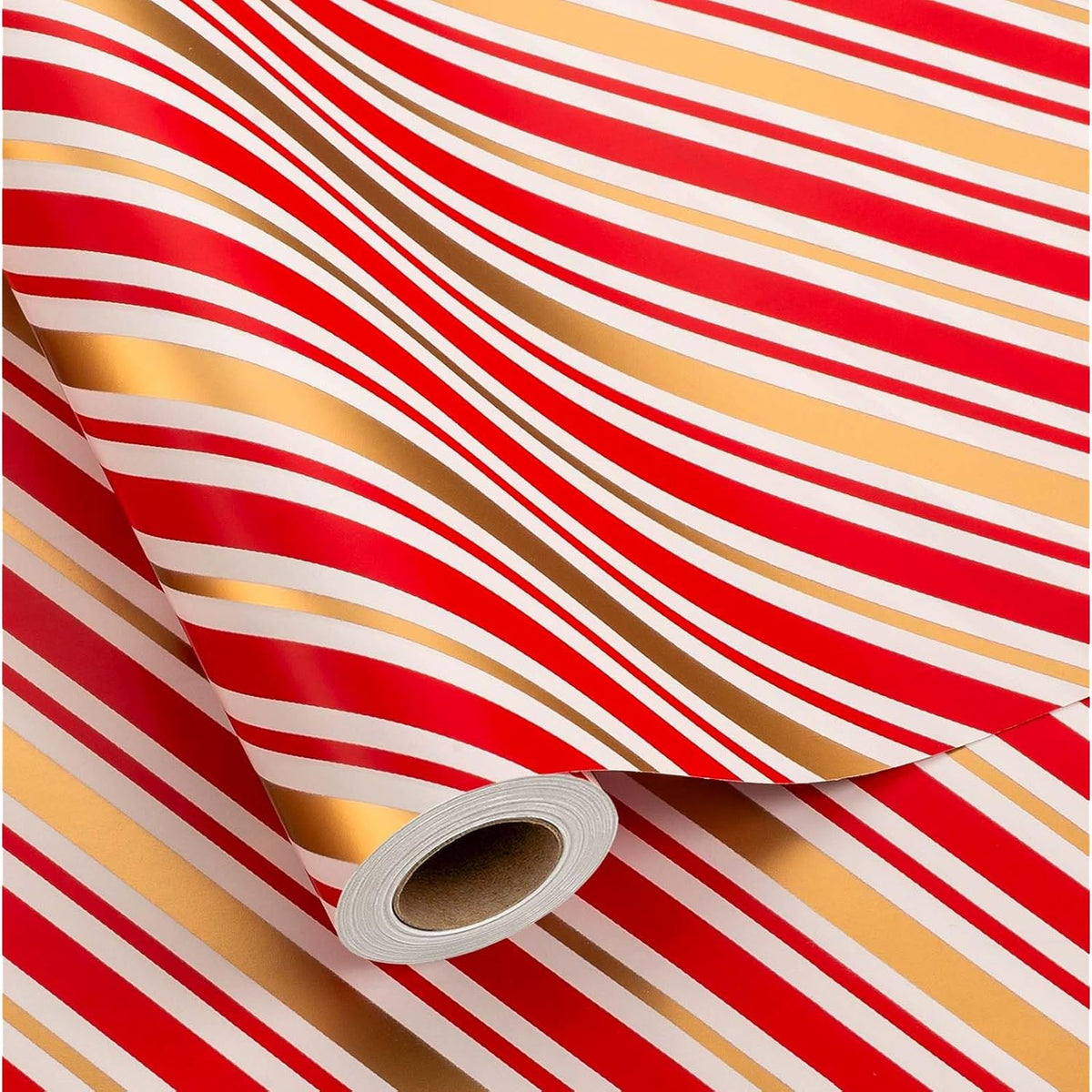 Christmas Stripe Wrapping Paper Roll - 17 Inch X 33 Feet - Classic Red Candy With Gold Diagonal Stripes Winter Holiday Gift Wrap For Weddings Birthday Party Showers And Scrapbooking