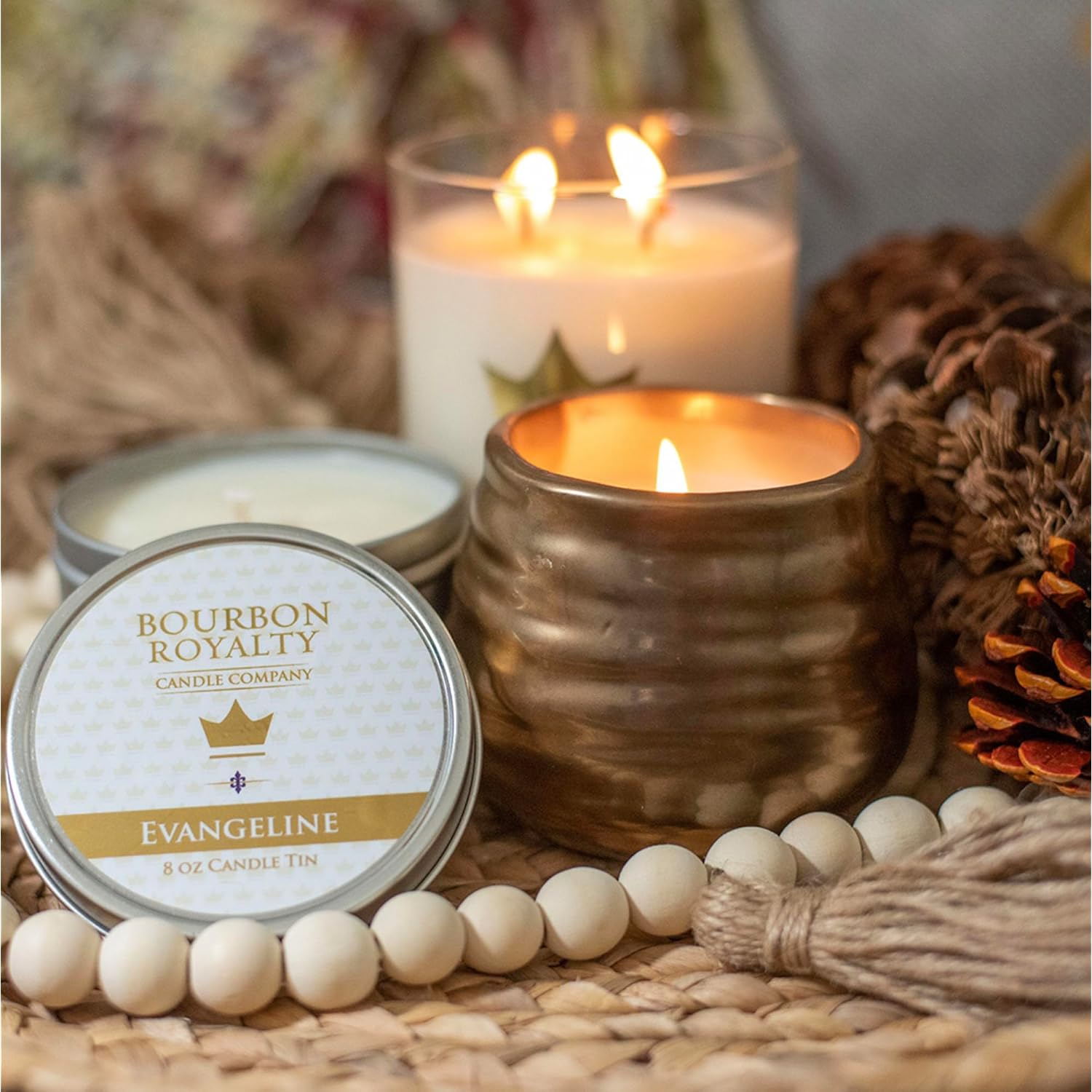 Round Silver Tone Small 2 Ounce Silver Tin/Wax Scented Votive Jar Candle For Home, Office Or Travel, Santal, Bry-St-2T
