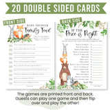Hilarious Baby Shower Games Set – 20 Double-Sided Cards For 20 Guests, 2 Games, The Price Is Right Baby Shower Game, Family Feud, Gender Neutral And Fun For Boys & Girls (Woodland)