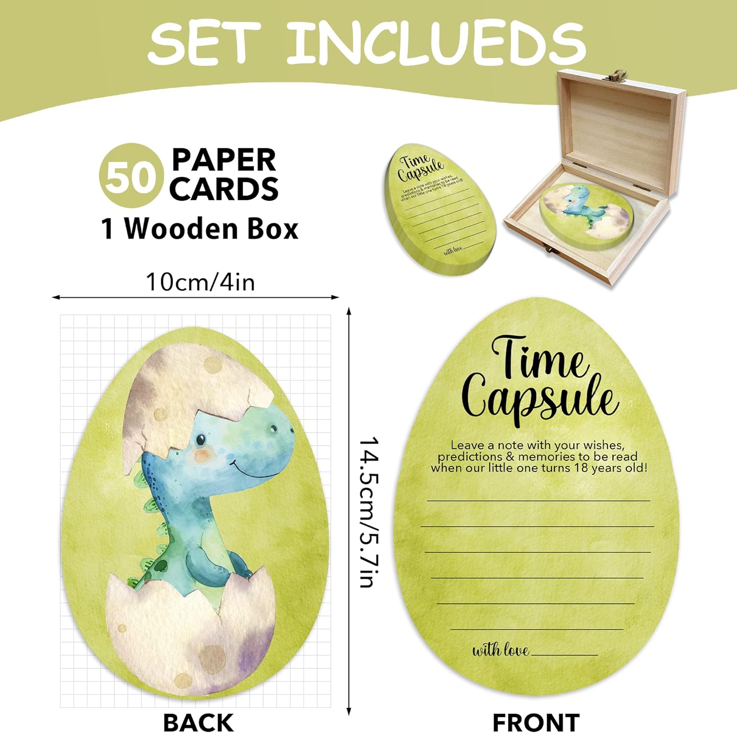 Baby Time Capsule Box 1St Birthday - Time Capsul For First Birthday Party Games, Guest Messages & Milestone Memories For Baby Boy Or Girl, 50 Pcs Dragon Egg Theme Cards -A04