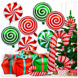 32Pcs Christmas Balloons Kit, Candy Cane Foil Balloons With Ribbons, Red Green Mylar Balloon For Party Decorations